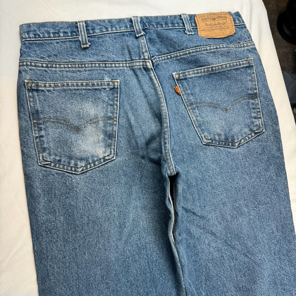 Levis 517 Jeans Mens 36x32 Vintage Blue Med Wash Bootcut Distressed Made In USA